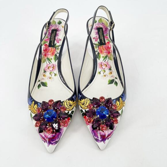 Dolce & Gabbana Multicolor Floral Crystal Embellished Slingback Pumps IT 39 - Picture 6 of 16